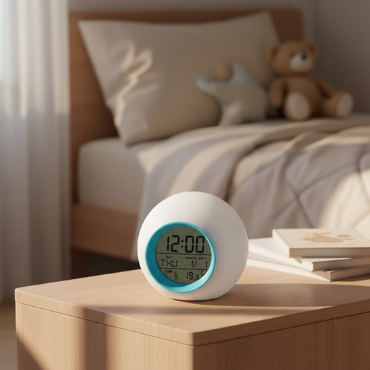 Veilleuse Réveil Macaron – Lampe de Nuit Enfant – Réveil Lumineux – Rechargeable USB