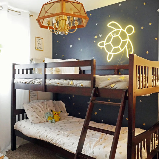 Veilleuse Tortue de Mer Néon — Lampe LED murale décorative pour enfants