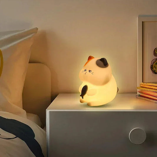 Veilleuse Chat Gourmand LED – Lampe en silicone douce et apaisante – Rechargeable USB