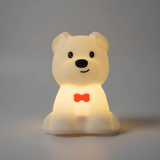 Veilleuse Chien Nœud Papillon – Lampe LED tactile en silicone rechargeable USB