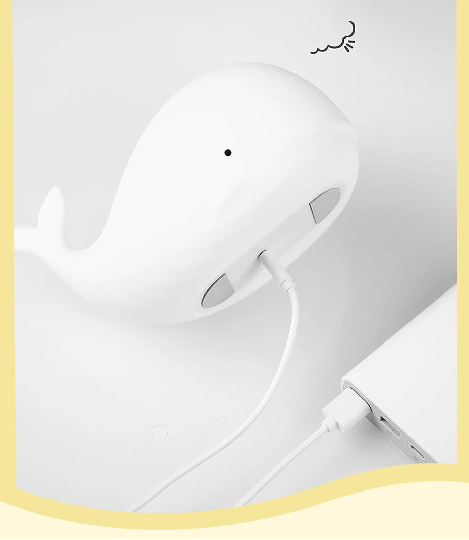 veilleuse baleine souriante LED – Lampe en silicone apaisante pour enfants – Rechargeable USB