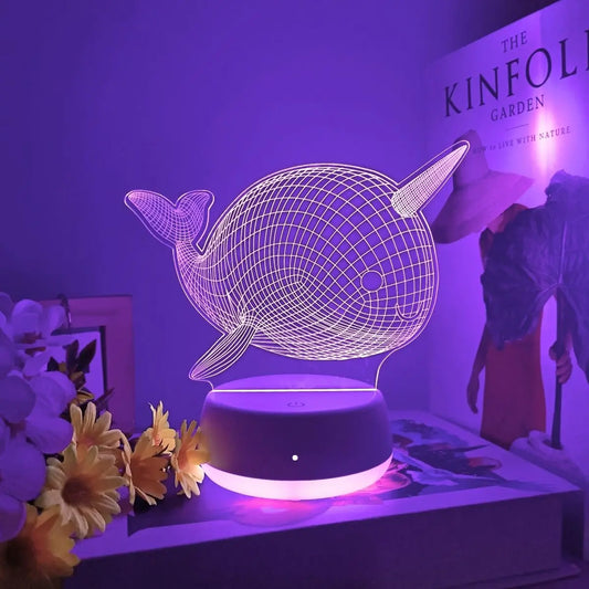Veilleuse Baleine-Licorne LED 3D — Lampe décorative et lumière magique pour chambre enfant