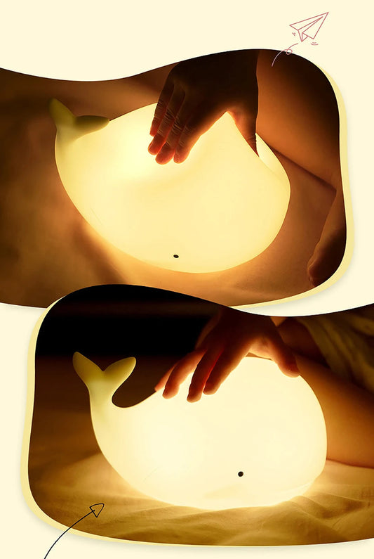 veilleuse baleine souriante LED – Lampe en silicone apaisante pour enfants – Rechargeable USB
