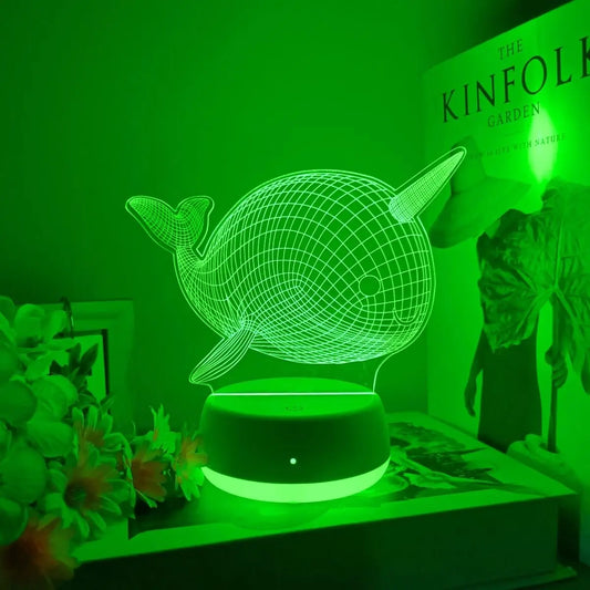 Veilleuse Baleine-Licorne LED 3D — Lampe décorative et lumière magique pour chambre enfant