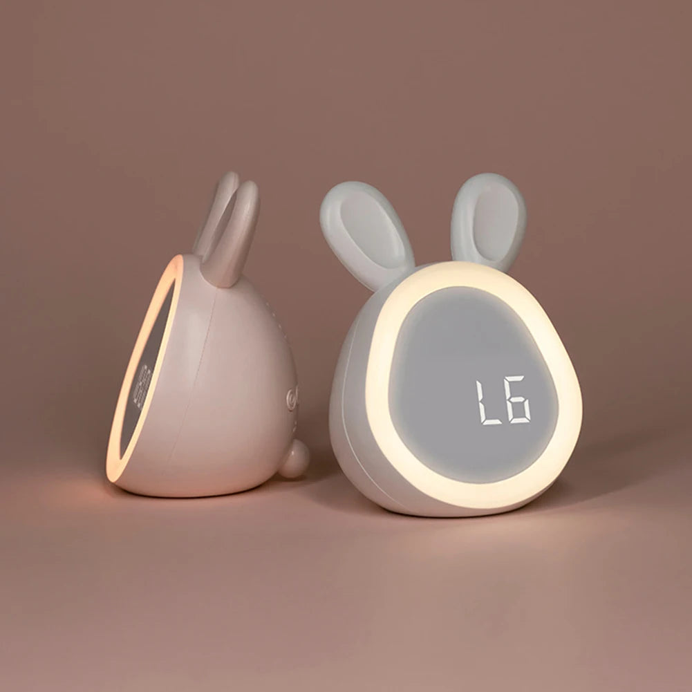 Veilleuse Réveil Lapin Cartoon – Lampe de Nuit Enfant – Réveil LED Design – Rechargeable USB