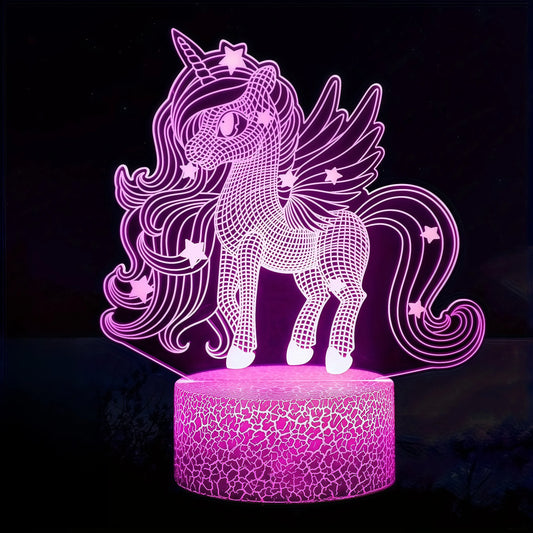 Veilleuse Licorne Crinière LED 3D – Lumière douce et magique – Rechargeable USB