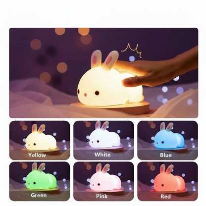 Veilleuse Lapin Allongée – Lampe LED en Silicone Doux Rechargeable USB