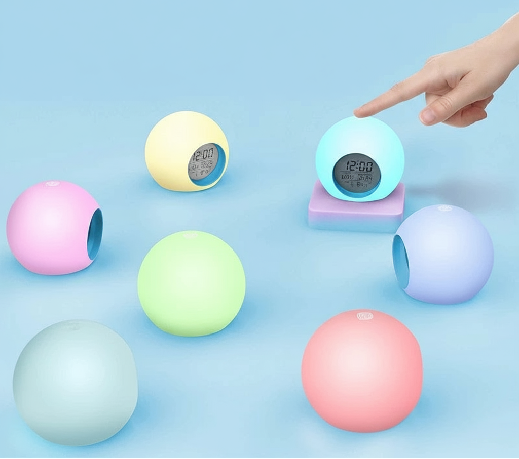 Veilleuse Réveil Macaron – Lampe de Nuit Enfant – Réveil Lumineux – Rechargeable USB