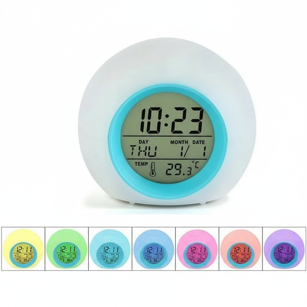 Veilleuse Réveil Macaron – Lampe de Nuit Enfant – Réveil Lumineux – Rechargeable USB