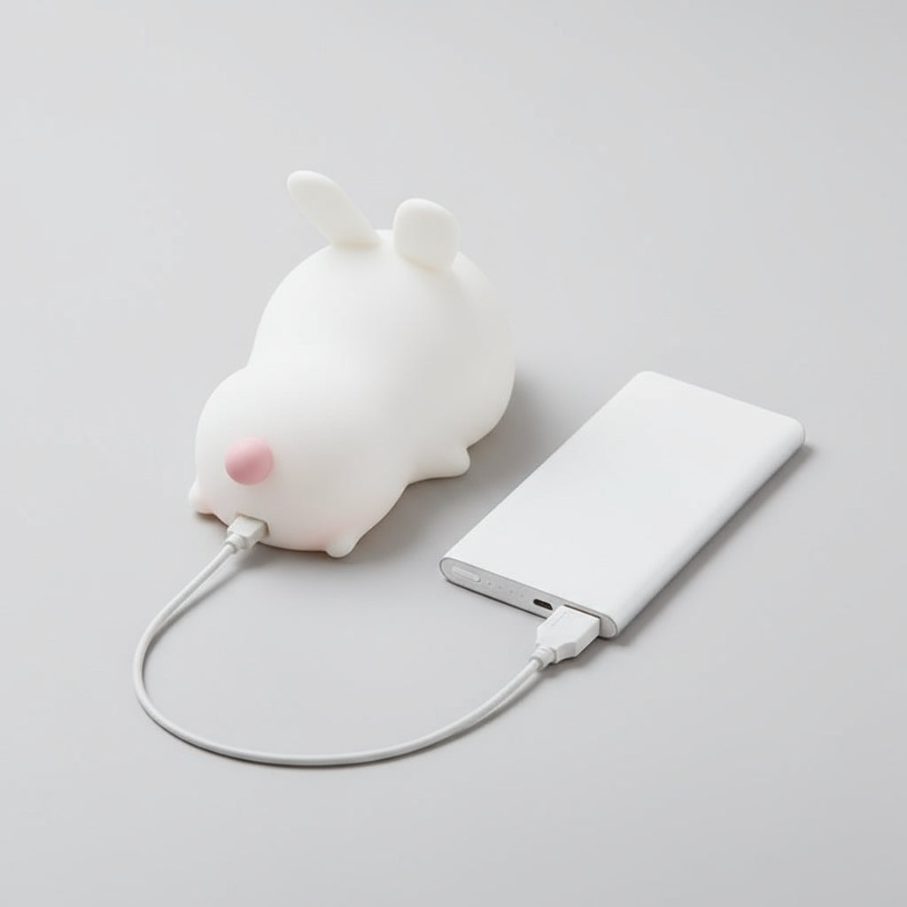 Veilleuse Lapin Allongée – Lampe LED en Silicone Doux Rechargeable USB