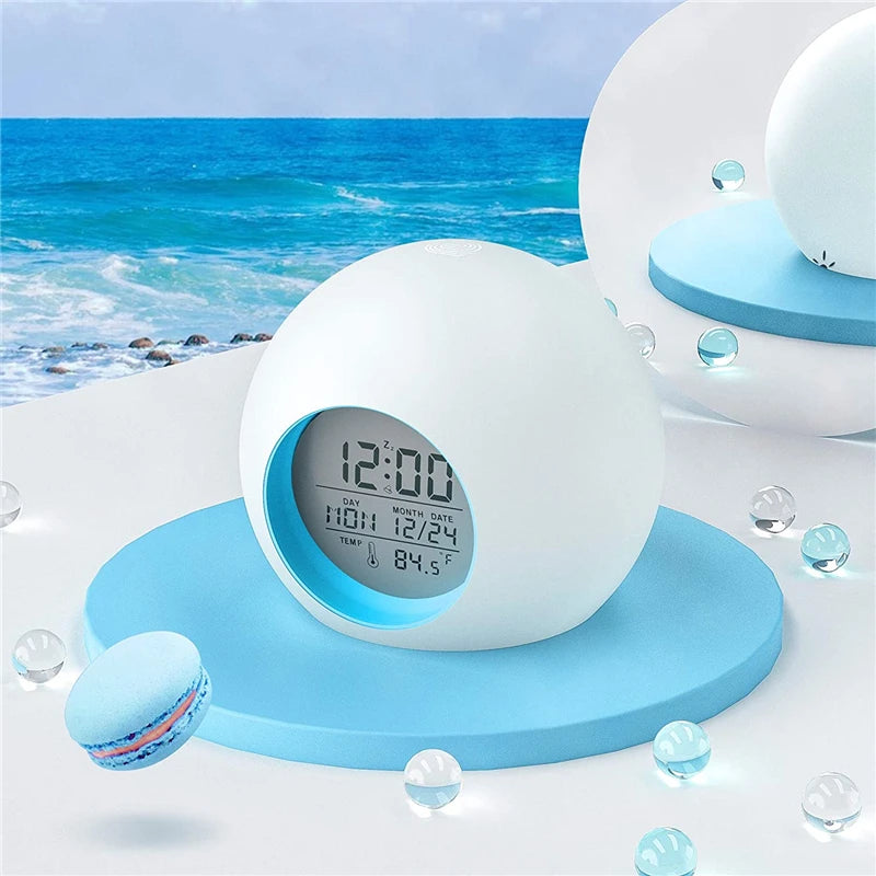 Veilleuse Réveil Macaron – Lampe de Nuit Enfant – Réveil Lumineux – Rechargeable USB