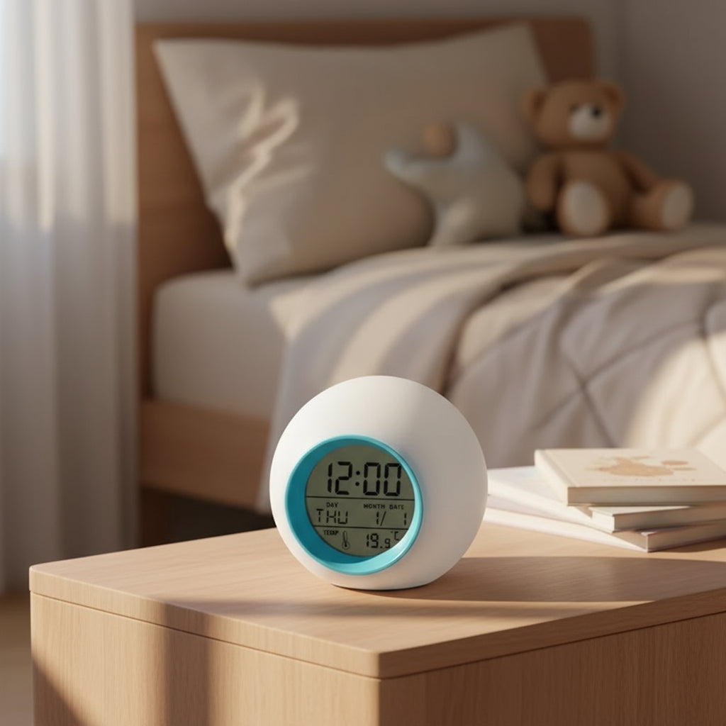 Veilleuse Réveil Macaron – Lampe de Nuit Enfant – Réveil Lumineux – Rechargeable USB