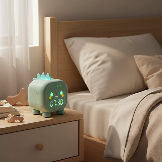 Veilleuse Réveil Dinosaure – Lampe de Nuit Enfant – Réveil LED Design – Rechargeable USB