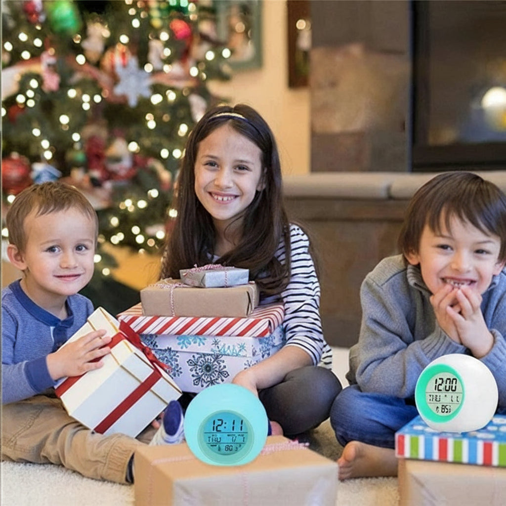 Veilleuse Réveil Macaron – Lampe de Nuit Enfant – Réveil Lumineux – Rechargeable USB