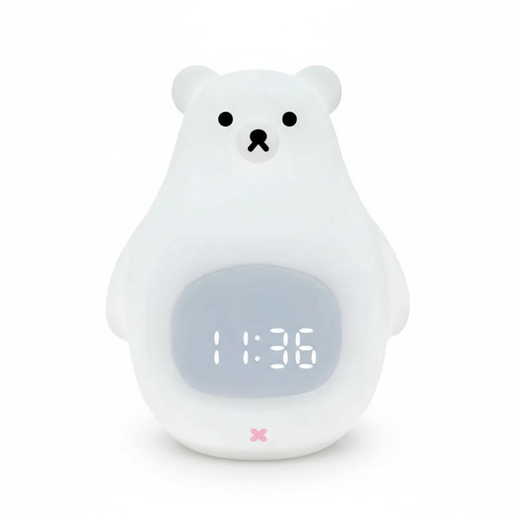 Veilleuse Réveil Ours LED en Silicone – Lumière douce, horloge intégrée et rechargeable USB
