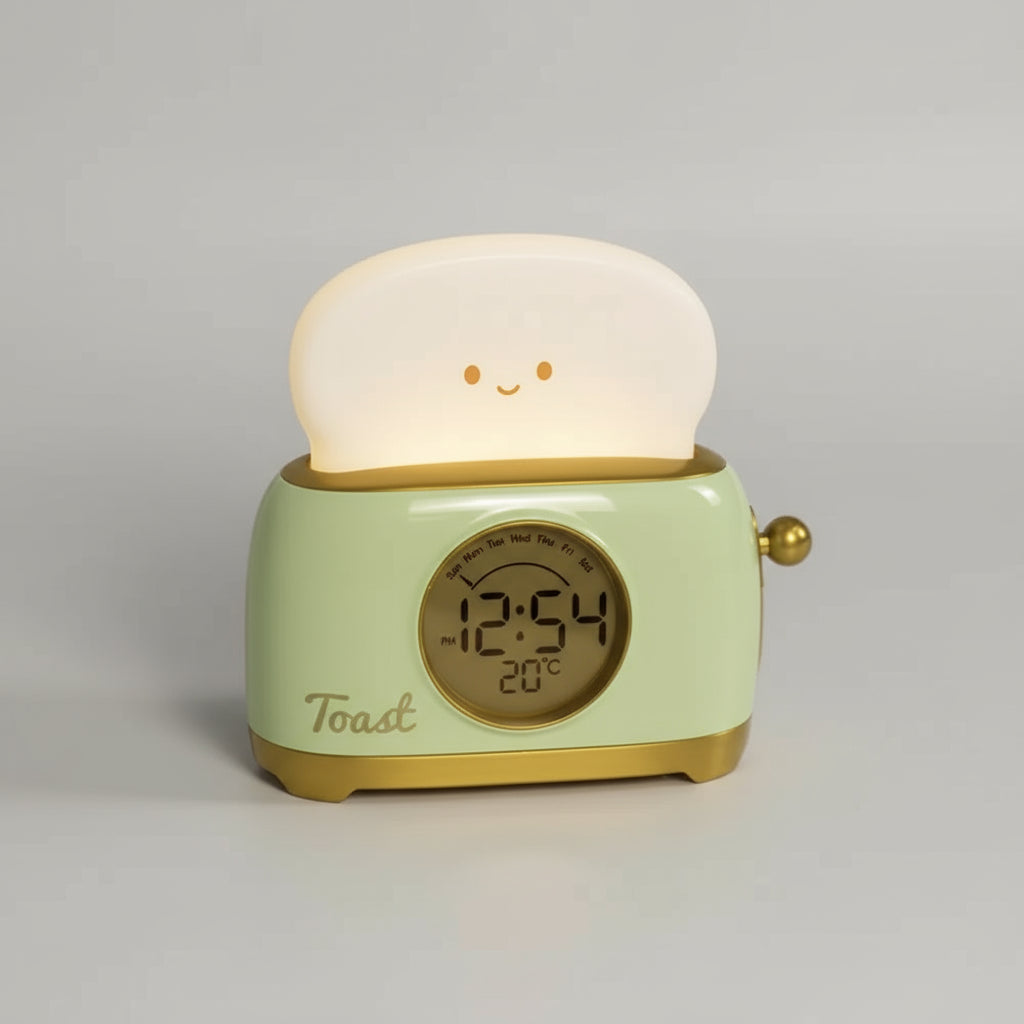Veilleuse Réveil Toast – Lampe de Nuit Enfant avec Affichage LED et Température, Rechargeable USB