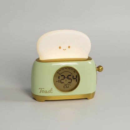 Veilleuse Réveil Toast – Lampe de Nuit Enfant avec Affichage LED et Température, Rechargeable USB