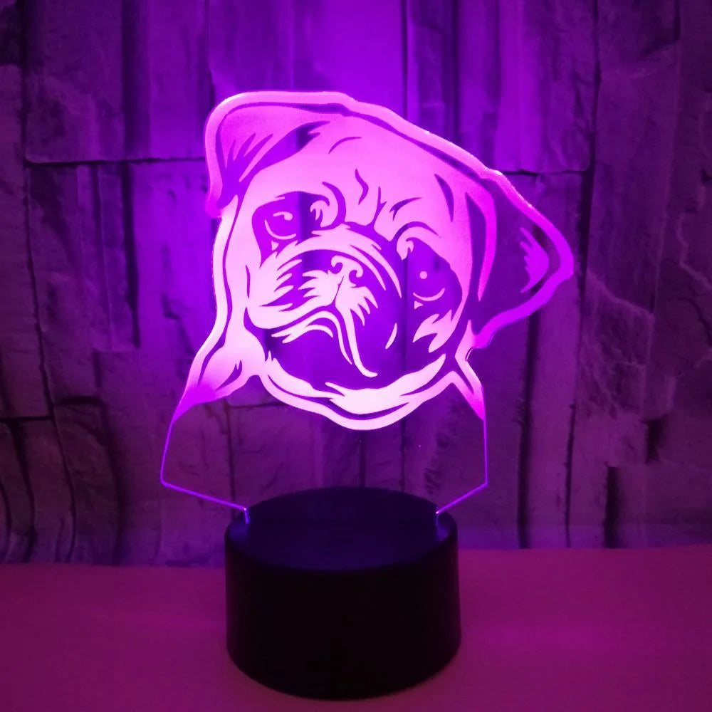Veilleuse Chien Carlin 3D Rechargeable USB – Lampe LED Chien