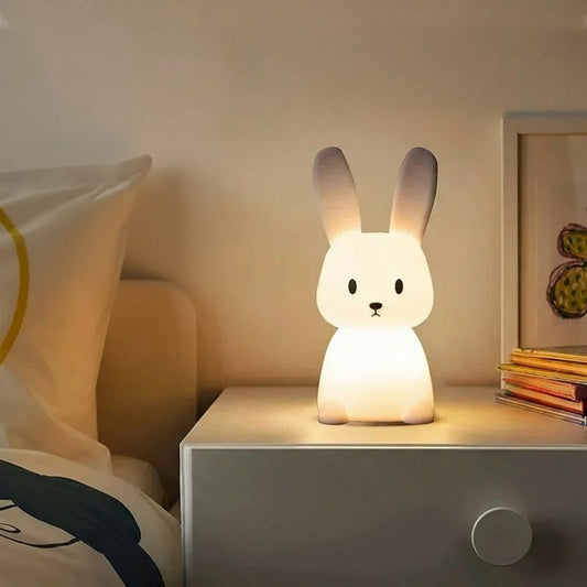 Veilleuse Lapin Grandes Oreilles – Lampe LED en Silicone Doux Rechargeable USB