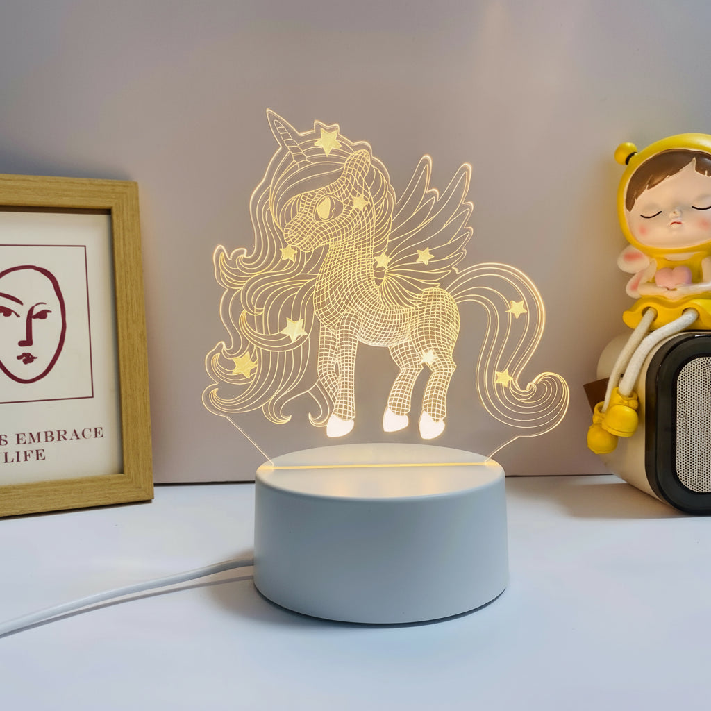Veilleuse Licorne Crinière LED 3D – Lumière douce et magique – Rechargeable USB