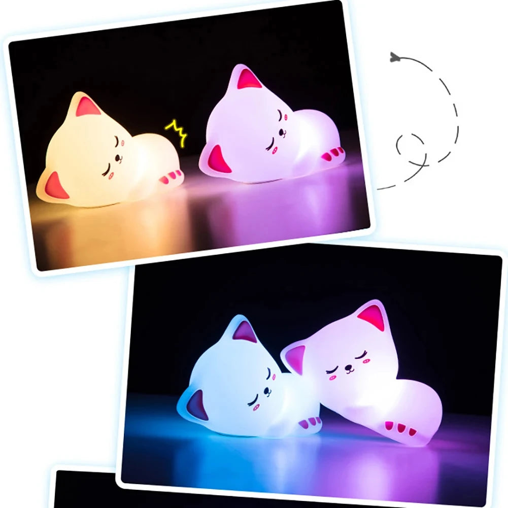 Veilleuse Chat Kawaii LED – Lampe en silicone douce – Rechargeable USB