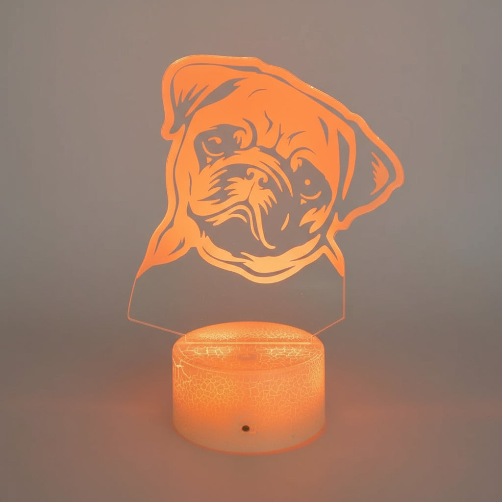 Veilleuse Chien Carlin 3D Rechargeable USB – Lampe LED Chien