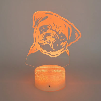 Veilleuse Chien Carlin 3D Rechargeable USB – Lampe LED Chien