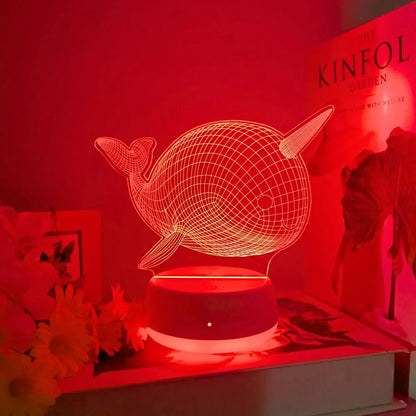Veilleuse Baleine-Licorne LED 3D — Lampe décorative et lumière magique pour chambre enfant