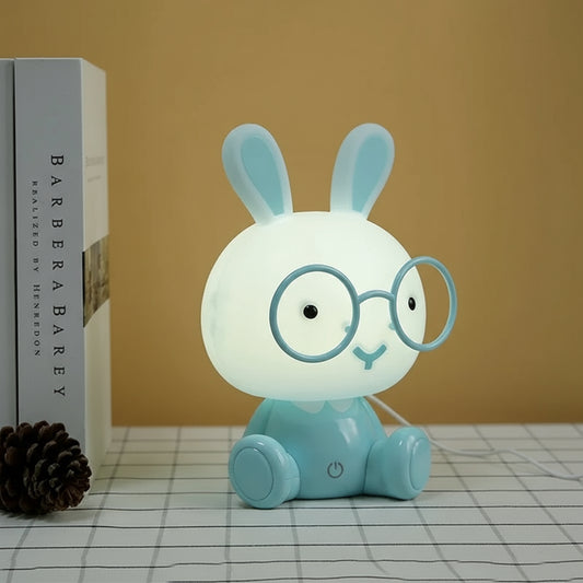 Veilleuse Lapin à Lunettes – Lampe LED en Silicone Doux Rechargeable USB