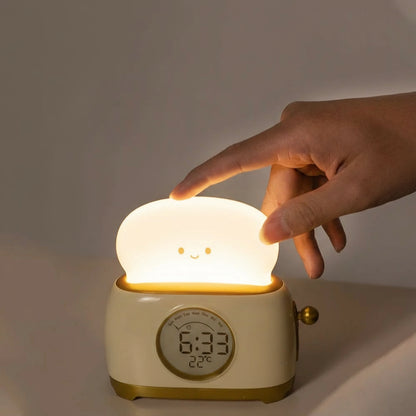 Veilleuse Réveil Toast – Lampe de Nuit Enfant avec Affichage LED et Température, Rechargeable USB