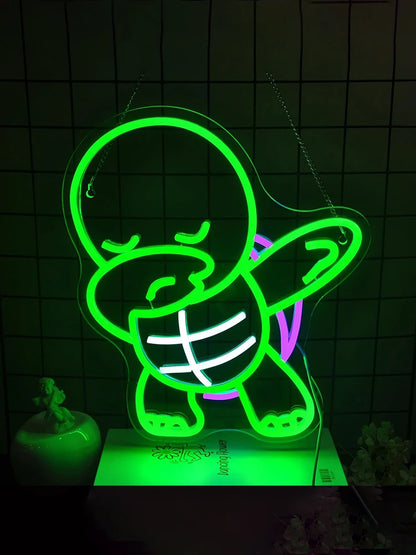Veilleuse Tortue Néon Mural — Lampe LED verte décorative pour chambre enfant