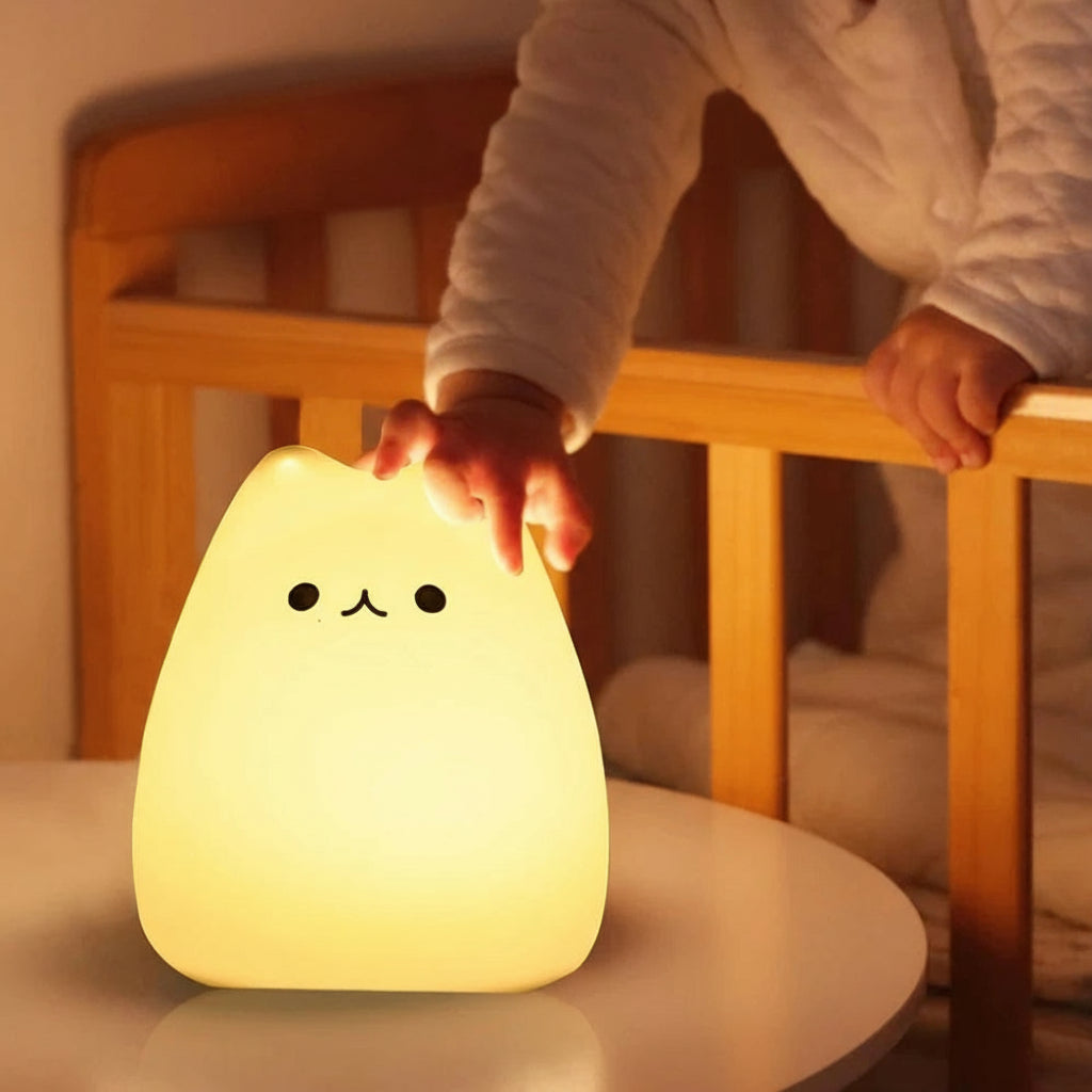 Veilleuse Chat mignon LED – Lampe en silicone apaisante pour enfants – Rechargeable USB