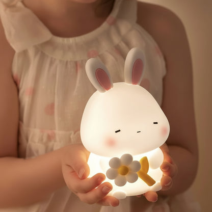 Veilleuse Lapin Fleur – Lampe LED en Silicone Doux Rechargeable USB