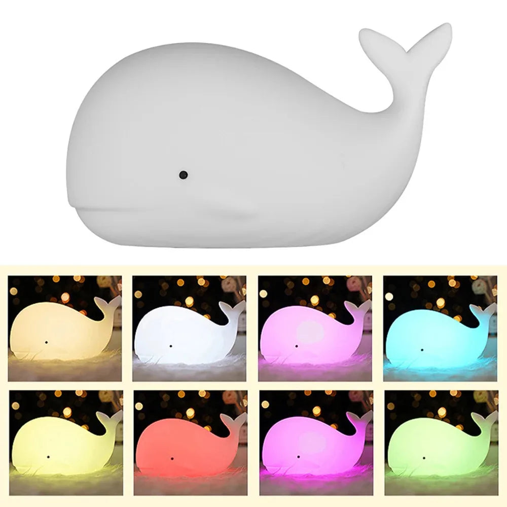 veilleuse baleine souriante LED – Lampe en silicone apaisante pour enfants – Rechargeable USB