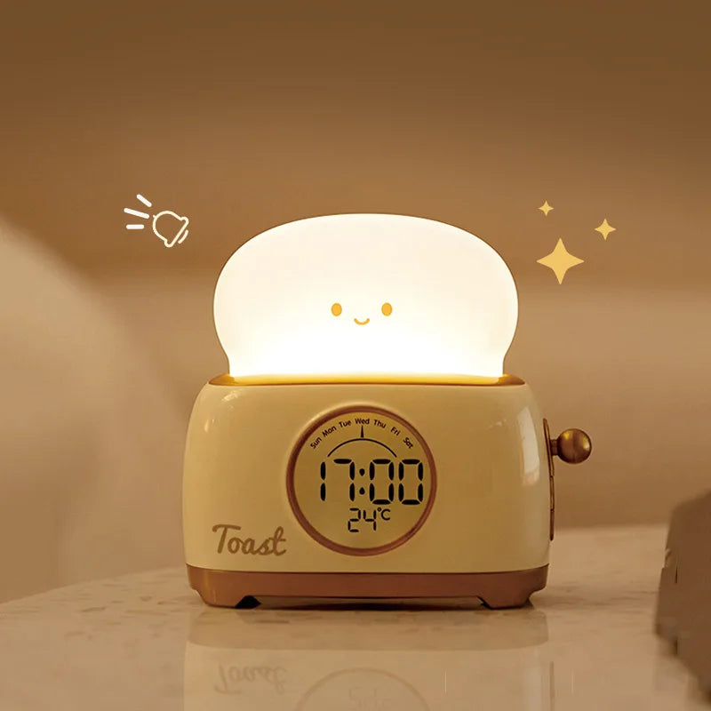 Veilleuse Réveil Toast – Lampe de Nuit Enfant avec Affichage LED et Température, Rechargeable USB