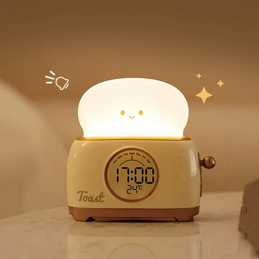 Veilleuse Réveil Toast – Lampe de Nuit Enfant avec Affichage LED et Température, Rechargeable USB