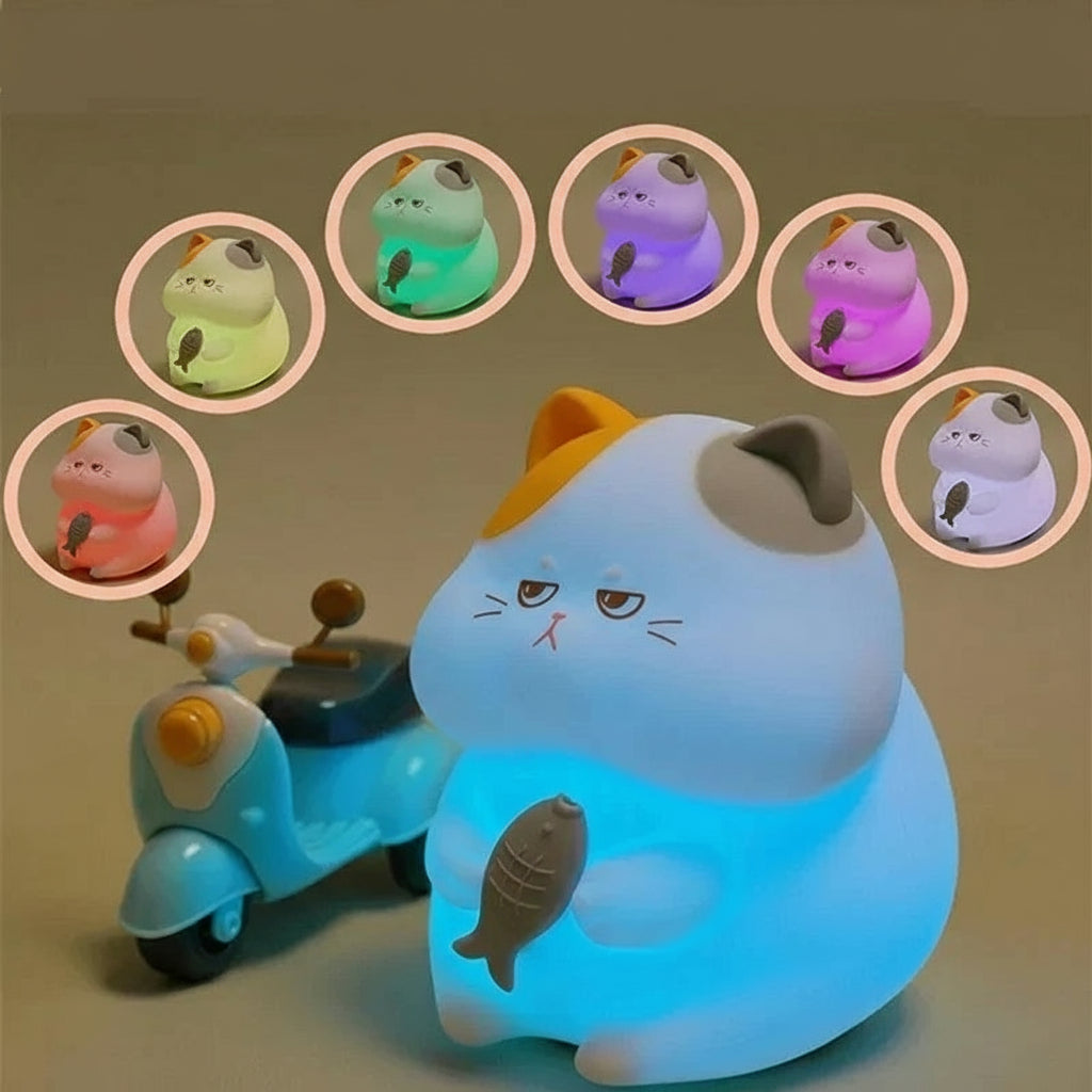 Veilleuse Chat Gourmand LED – Lampe en silicone douce et apaisante – Rechargeable USB