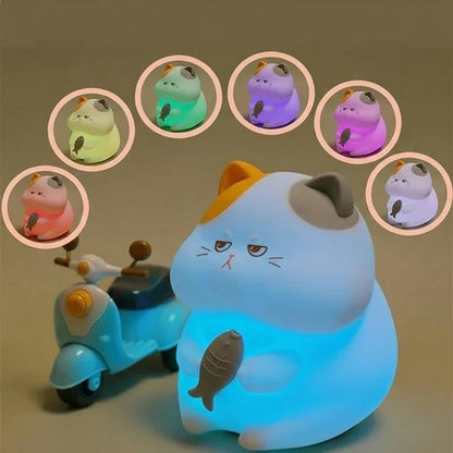 Veilleuse Chat Gourmand LED – Lampe en silicone douce et apaisante – Rechargeable USB