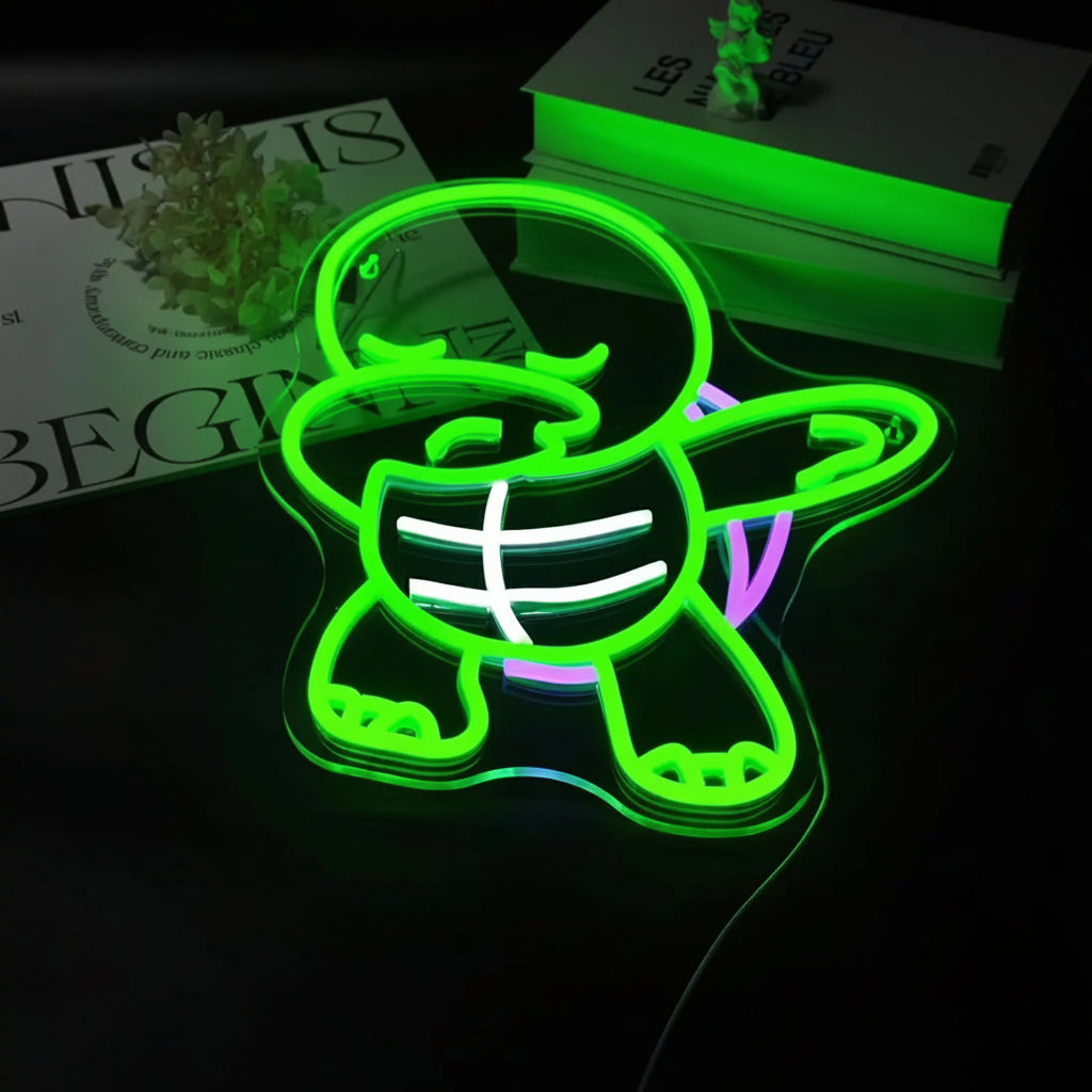 Veilleuse Tortue Néon Mural — Lampe LED verte décorative pour chambre enfant