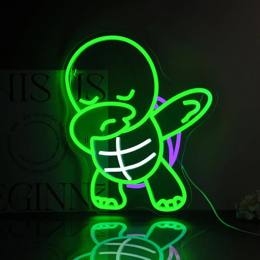 Veilleuse Tortue Néon Mural — Lampe LED verte décorative pour chambre enfant