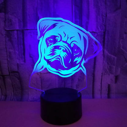 Veilleuse Chien Carlin 3D Rechargeable USB – Lampe LED Chien