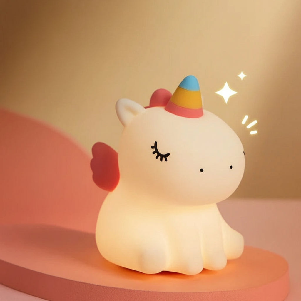 Veilleuse Licorne Bébé LED — Lampe en silicone doux rechargeable USB