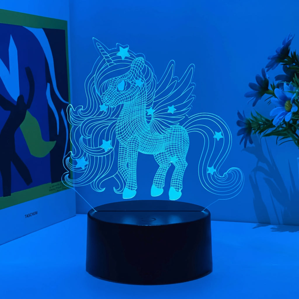 Veilleuse Licorne Crinière LED 3D – Lumière douce et magique – Rechargeable USB