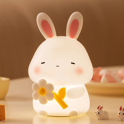 Veilleuse Lapin Fleur – Lampe LED en Silicone Doux Rechargeable USB
