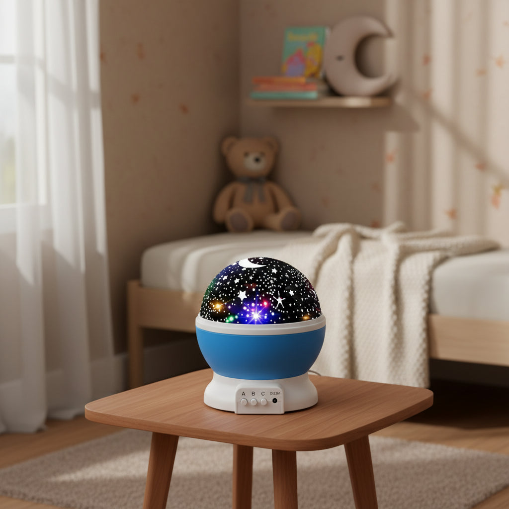 Veilleuse projecteur etoile rotatif LED multicolore lune et etoiles pour chambre enfant