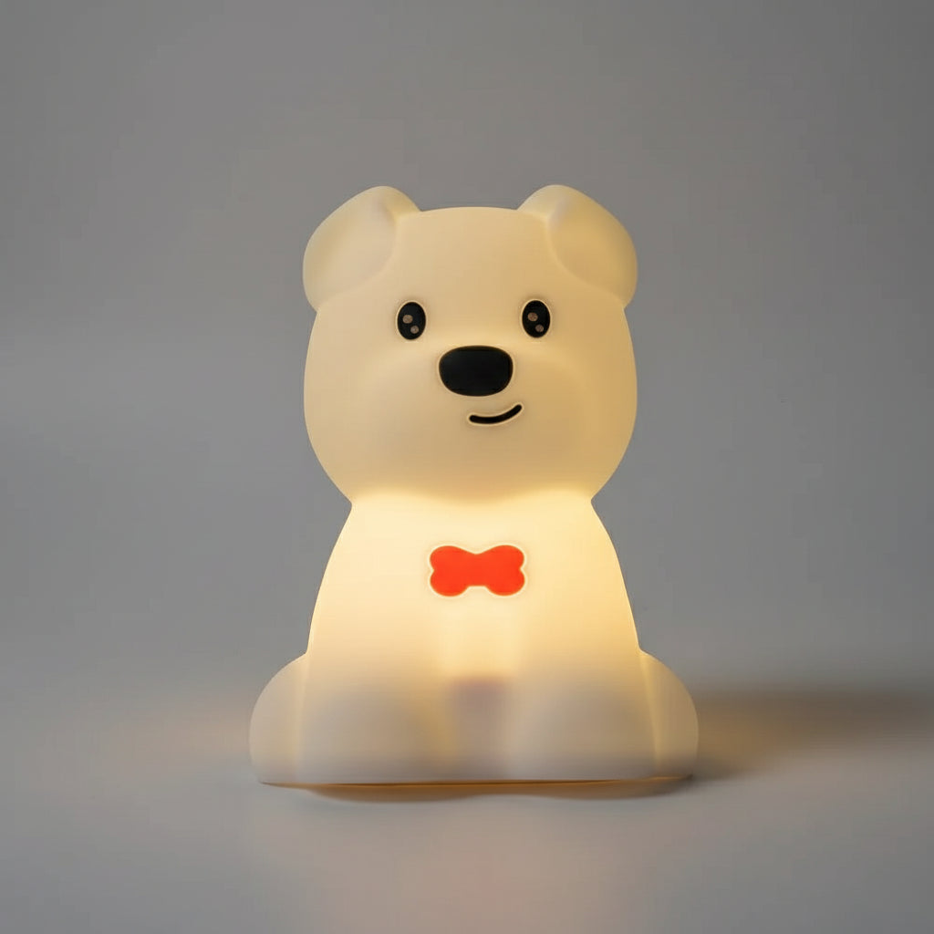 Veilleuse Chien Nœud Papillon – Lampe LED tactile en silicone rechargeable USB