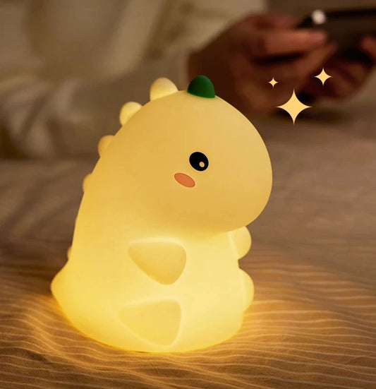 Veilleuse Dinosaure en Silicone – Lampe LED Enfant, Rechargeable USB, Lumière Douce et Tactile