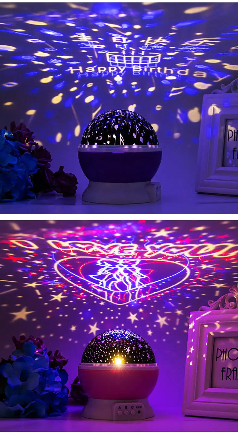 Veilleuse projecteur etoile rotatif LED multicolore lune et etoiles pour chambre enfant