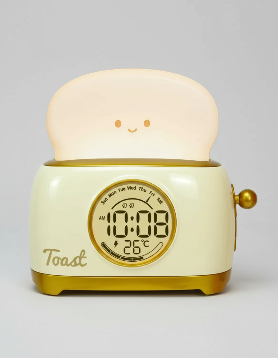 Veilleuse Réveil Toast – Lampe de Nuit Enfant avec Affichage LED et Température, Rechargeable USB