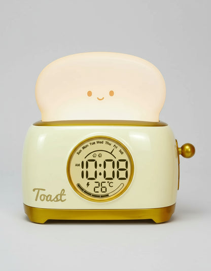 Veilleuse Réveil Toast – Lampe de Nuit Enfant avec Affichage LED et Température, Rechargeable USB